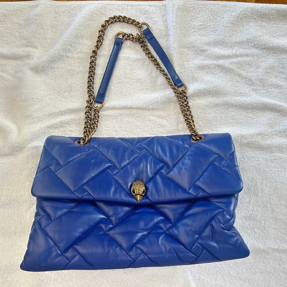 Kurt Geiger Blue Quilted Chain Shoulder Bag. Kensington collection